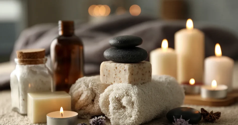 tchitcha. Beautiful spa composition on massage table in welln 2f839427 7e32 43dc 87c0 050140665230 0 pour agastache vertus
